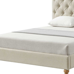 HomeRoots Beige Tufted Linen Upholstered Twin Bed Frame with Nailhead Trim - Stylish Comfort & Durability! 544882