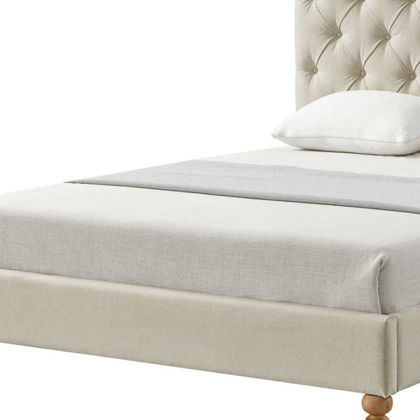 HomeRoots Beige Tufted Linen Upholstered Twin Bed Frame with Nailhead Trim - Stylish Comfort & Durability! 544882
