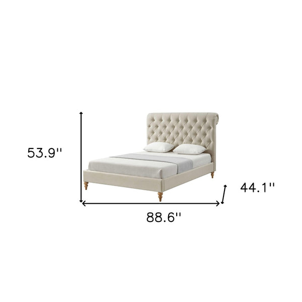 HomeRoots Beige Tufted Linen Upholstered Twin Bed Frame with Nailhead Trim - Stylish Comfort & Durability! 544882