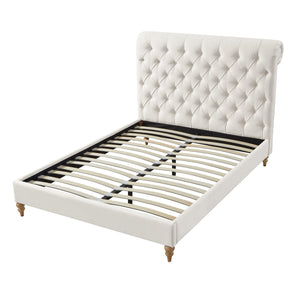 Homeroots Cream Solid Wood King Tufted Upholstered Linen Bed With Nailhead Trim Cream White Linen 544883