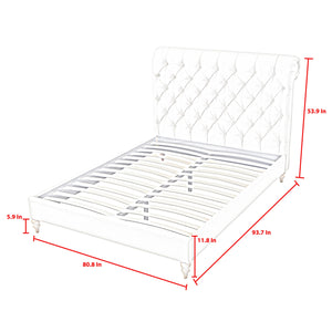 Homeroots Cream Solid Wood King Tufted Upholstered Linen Bed With Nailhead Trim Cream White Linen 544883