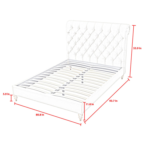 Homeroots Cream Solid Wood King Tufted Upholstered Linen Bed With Nailhead Trim Cream White Linen 544883