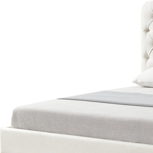 Homeroots Cream Solid Wood King Tufted Upholstered Linen Bed With Nailhead Trim Cream White Linen 544883
