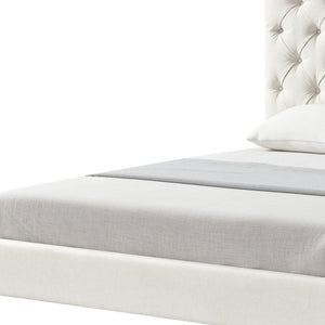 Homeroots Cream Solid Wood Queen Tufted Upholstered Linen Bed With Nailhead Trim Cream White Linen 544884