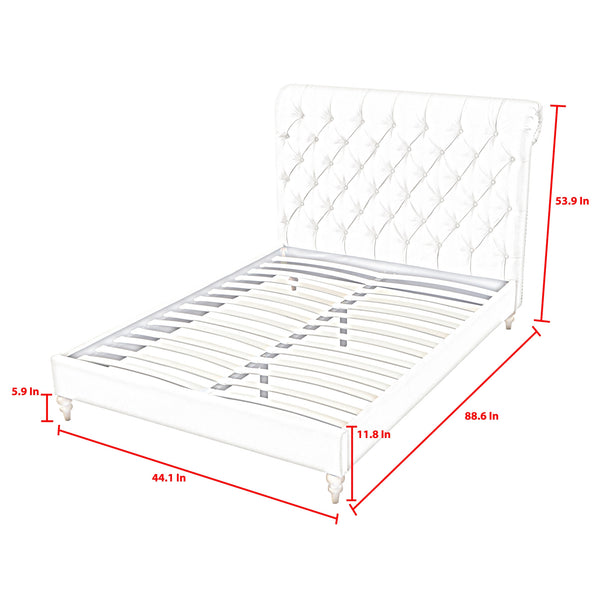 Homeroots Cream Solid Wood Twin Tufted Upholstered Linen Bed With Nailhead Trim Cream White Linen 544885