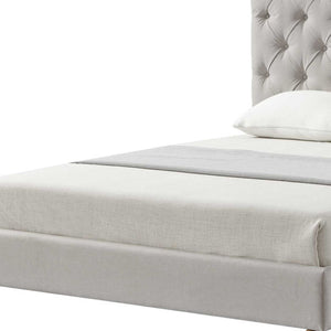 HomeRoots Gray Tufted Linen Upholstered Queen Bed Frame – Stylish Nailhead Trim & Solid Wood Support for Comfort 544886