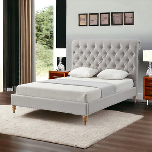 Homeroots Gray Solid Wood Twin Tufted Upholstered Linen Bed With Nailhead Trim Grey Linen 544887