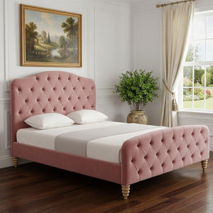 HomeRoots Blush Tufted Velvet King Bed Frame - Elegant Upholstered Design for Cozy, Stylish Bedrooms! 544888