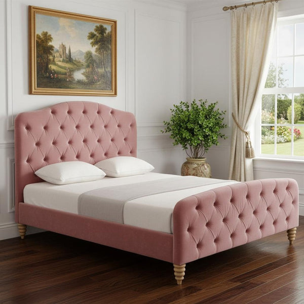 HomeRoots Blush Tufted Velvet King Bed Frame - Elegant Upholstered Design for Cozy, Stylish Bedrooms! 544888