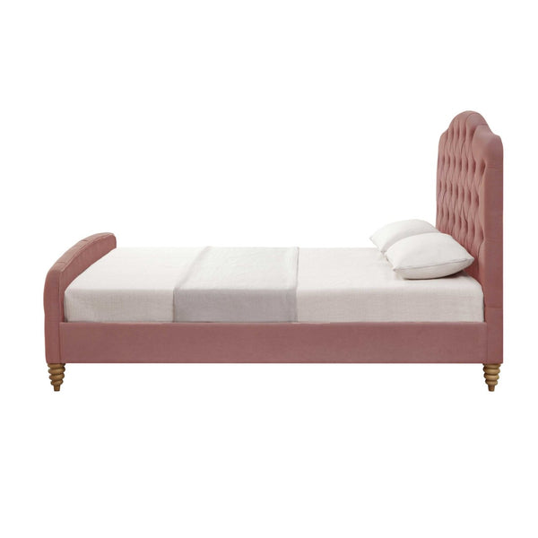 HomeRoots Blush Tufted Velvet King Bed Frame - Elegant Upholstered Design for Cozy, Stylish Bedrooms! 544888