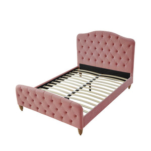 HomeRoots Blush Tufted Velvet King Bed Frame - Elegant Upholstered Design for Cozy, Stylish Bedrooms! 544888