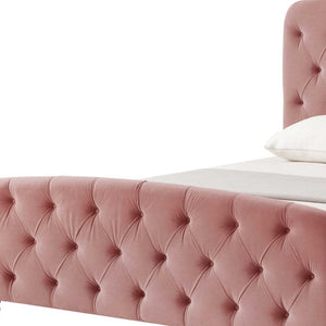 HomeRoots Blush Tufted Velvet King Bed Frame - Elegant Upholstered Design for Cozy, Stylish Bedrooms! 544888