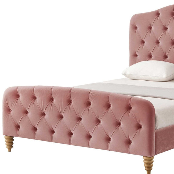 HomeRoots Blush Tufted Velvet King Bed Frame - Elegant Upholstered Design for Cozy, Stylish Bedrooms! 544888