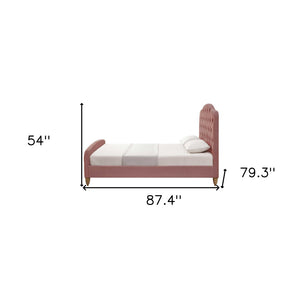 HomeRoots Blush Tufted Velvet King Bed Frame - Elegant Upholstered Design for Cozy, Stylish Bedrooms! 544888