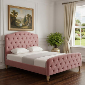 HomeRoots Blush Tufted Velvet Queen Bed Frame - Elegant Upholstered Design for Cozy, Stylish Bedrooms 544889