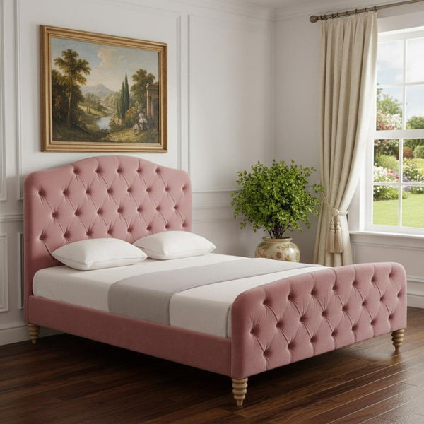 HomeRoots Blush Tufted Velvet Queen Bed Frame - Elegant Upholstered Design for Cozy, Stylish Bedrooms 544889