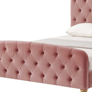 HomeRoots Blush Tufted Velvet Queen Bed Frame - Elegant Upholstered Design for Cozy, Stylish Bedrooms 544889