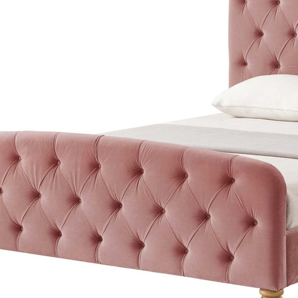 HomeRoots Blush Tufted Velvet Queen Bed Frame - Elegant Upholstered Design for Cozy, Stylish Bedrooms 544889
