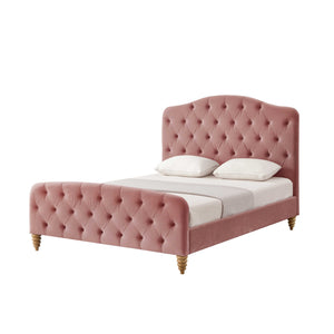 Homeroots Blush Solid Wood Twin Tufted Upholstered Velvet Bed Blush Velvet 544890