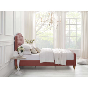 Homeroots Blush Solid Wood Twin Tufted Upholstered Velvet Bed Blush Velvet 544890