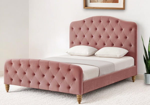 Homeroots Blush Solid Wood Twin Tufted Upholstered Velvet Bed Blush Velvet 544890