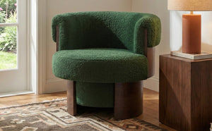 English Elm Modern Sculptural Barrel Swivel Chair Set of 2 with Bentwood Back for Living Room Green N760S0000060C