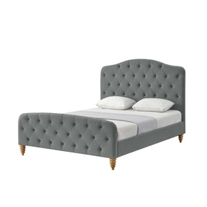 HomeRoots Gray Tufted Velvet King Bed Frame - Luxurious Upholstered Design for Modern Elegance & Comfort 544891