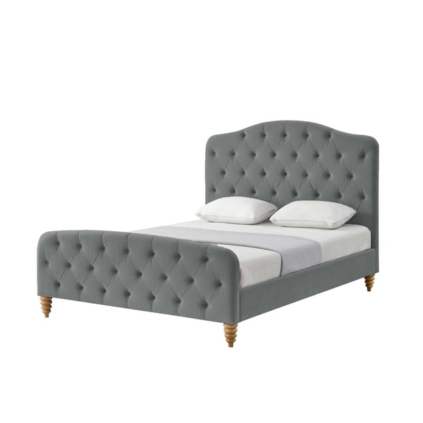 HomeRoots Gray Tufted Velvet King Bed Frame - Luxurious Upholstered Design for Modern Elegance & Comfort 544891