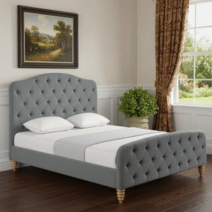 HomeRoots Gray Tufted Velvet King Bed Frame - Luxurious Upholstered Design for Modern Elegance & Comfort 544891