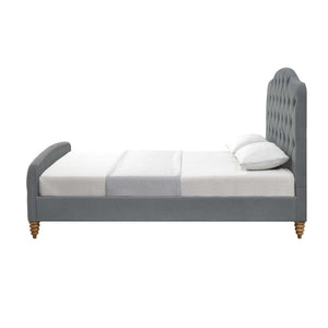 HomeRoots Gray Tufted Velvet King Bed Frame - Luxurious Upholstered Design for Modern Elegance & Comfort 544891
