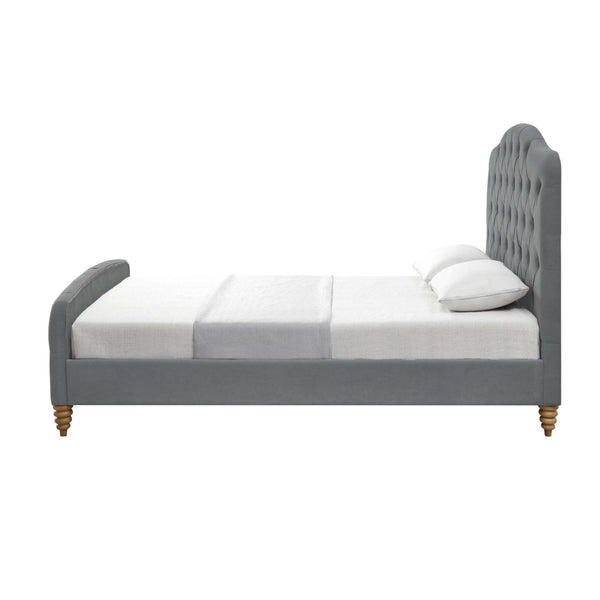 HomeRoots Gray Tufted Velvet King Bed Frame - Luxurious Upholstered Design for Modern Elegance & Comfort 544891