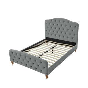 HomeRoots Gray Tufted Velvet King Bed Frame - Luxurious Upholstered Design for Modern Elegance & Comfort 544891
