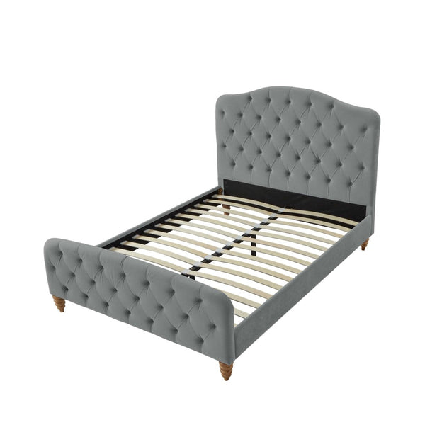 HomeRoots Gray Tufted Velvet King Bed Frame - Luxurious Upholstered Design for Modern Elegance & Comfort 544891