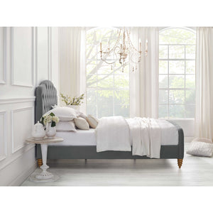 HomeRoots Gray Tufted Velvet King Bed Frame - Luxurious Upholstered Design for Modern Elegance & Comfort 544891