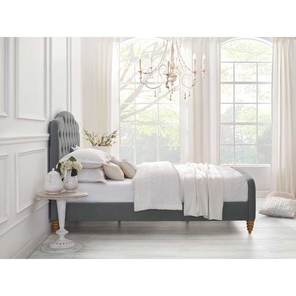 HomeRoots Gray Tufted Velvet King Bed Frame - Luxurious Upholstered Design for Modern Elegance & Comfort 544891