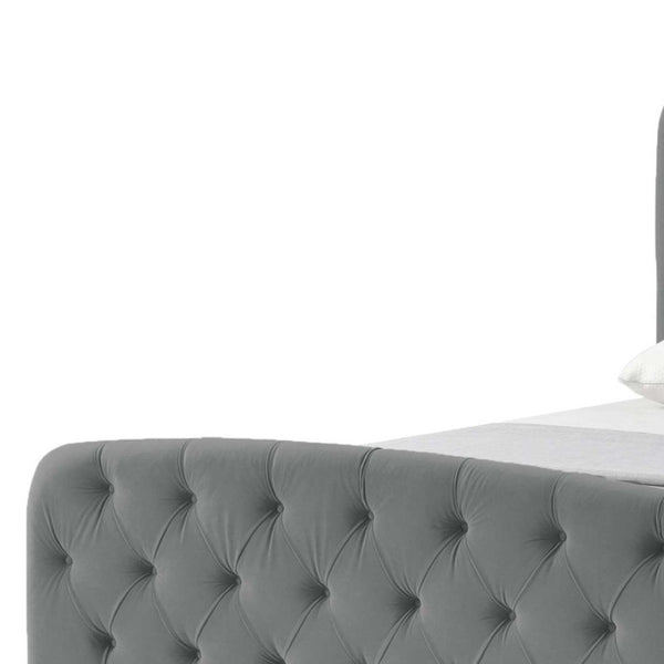 HomeRoots Gray Tufted Velvet King Bed Frame - Luxurious Upholstered Design for Modern Elegance & Comfort 544891