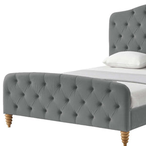 HomeRoots Gray Tufted Velvet King Bed Frame - Luxurious Upholstered Design for Modern Elegance & Comfort 544891