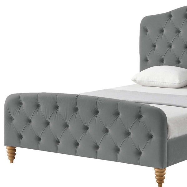 HomeRoots Gray Tufted Velvet King Bed Frame - Luxurious Upholstered Design for Modern Elegance & Comfort 544891