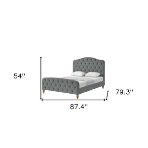 HomeRoots Gray Tufted Velvet King Bed Frame - Luxurious Upholstered Design for Modern Elegance & Comfort 544891