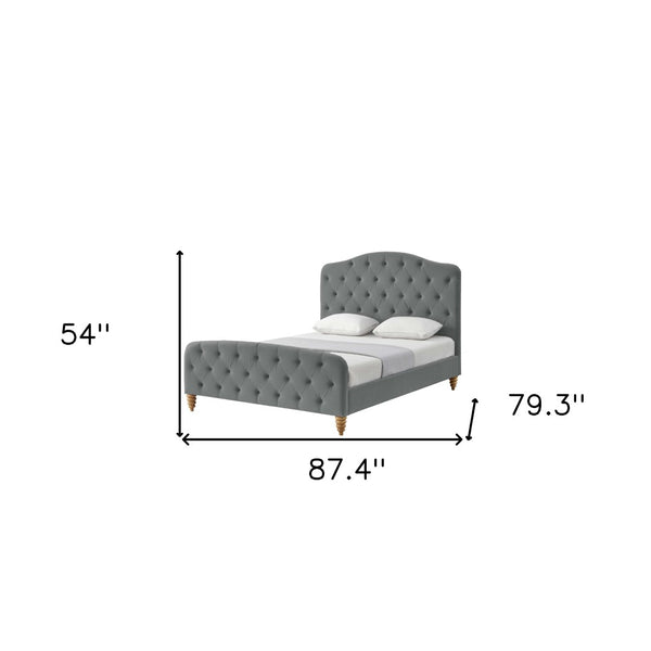 HomeRoots Gray Tufted Velvet King Bed Frame - Luxurious Upholstered Design for Modern Elegance & Comfort 544891