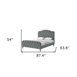 HomeRoots Gray Tufted Velvet Queen Bed Frame - Elegant Upholstered Design with Solid Construction & Comfort 544892