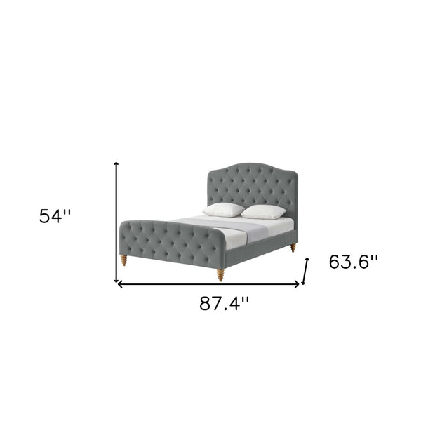 HomeRoots Gray Tufted Velvet Queen Bed Frame - Elegant Upholstered Design with Solid Construction & Comfort 544892