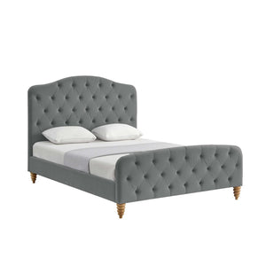 HomeRoots Gray Tufted Velvet Queen Bed Frame - Elegant Upholstered Design with Solid Construction & Comfort 544892