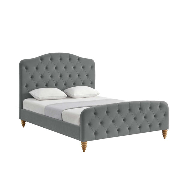 HomeRoots Gray Tufted Velvet Queen Bed Frame - Elegant Upholstered Design with Solid Construction & Comfort 544892