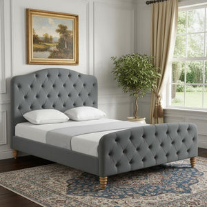 HomeRoots Gray Tufted Velvet Queen Bed Frame - Elegant Upholstered Design with Solid Construction & Comfort 544892