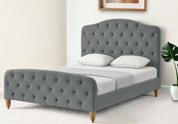 Homeroots Gray Solid Wood Twin Tufted Upholstered Velvet Bed Grey Velvet 544893