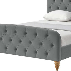 Homeroots Gray Solid Wood Twin Tufted Upholstered Velvet Bed Grey Velvet 544893
