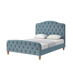 Homeroots Light Blue Solid Wood King Tufted Upholstered Velvet Bed Light Blue Velvet 544894