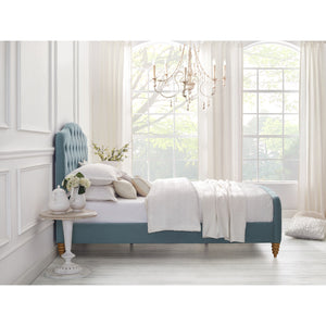 Homeroots Light Blue Solid Wood King Tufted Upholstered Velvet Bed Light Blue Velvet 544894