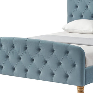 Homeroots Light Blue Solid Wood King Tufted Upholstered Velvet Bed Light Blue Velvet 544894